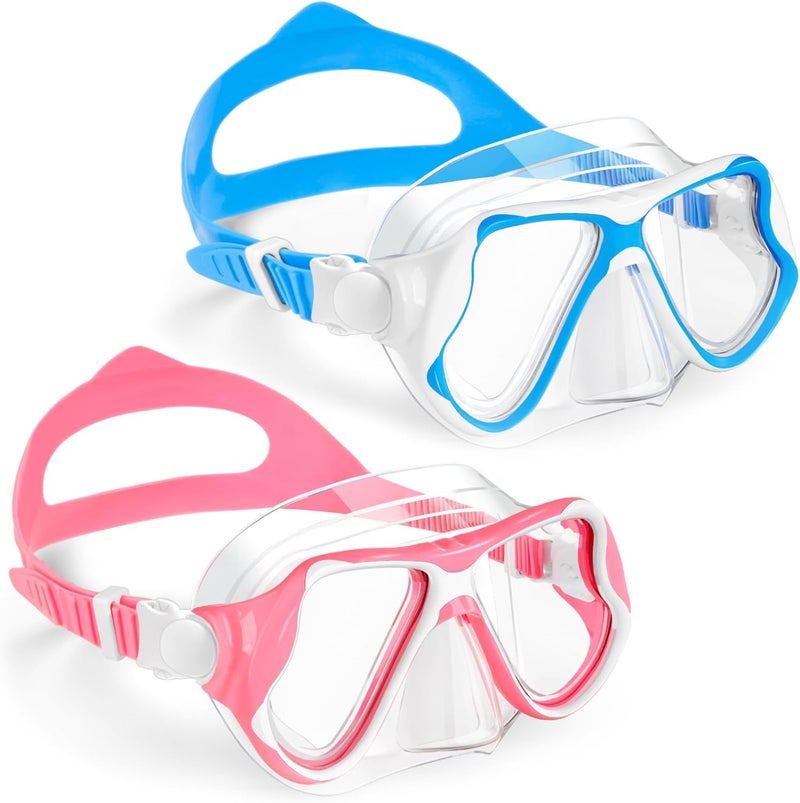 Freela 2 Pack Kids Swim Goggles Mask for Boys Girls 3-14, Tempered Glass Lens 180° HD View with Nose Cover for Pool Beach - Image 1